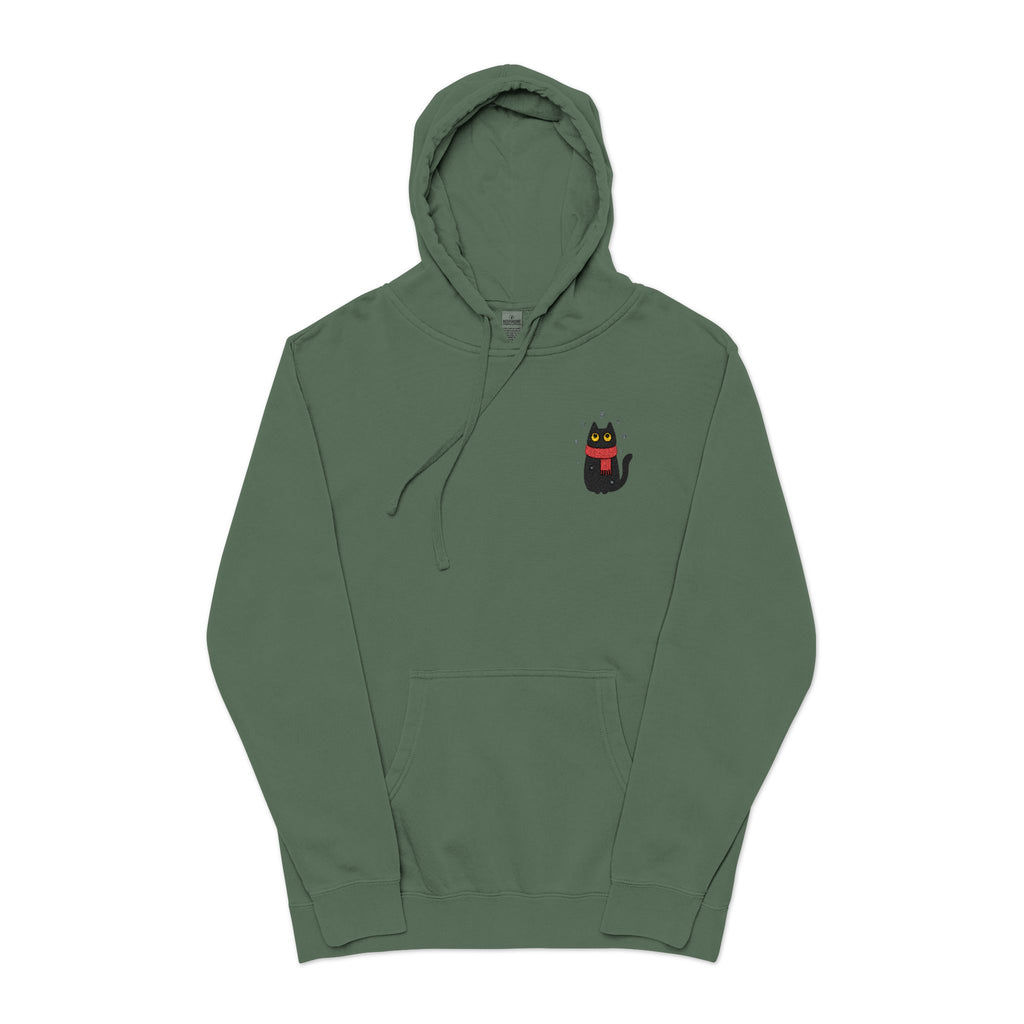 Embroidered Black Cat in the Snow Hoodie