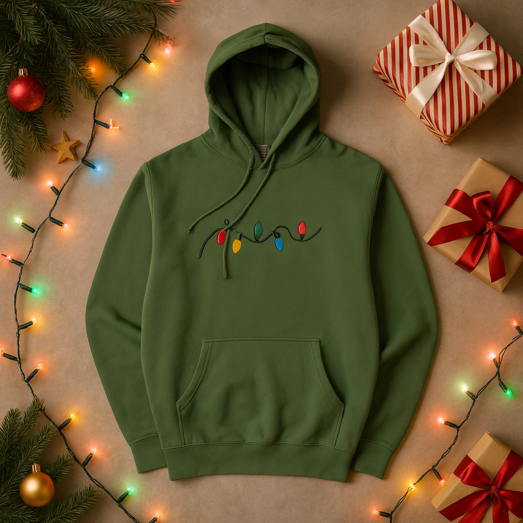 Embroidered Christmas Light Hoodie