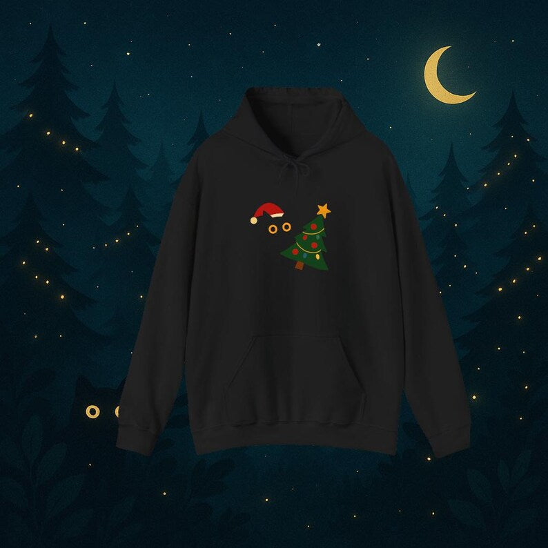 Black Cat Knocking over Christmas Tree Hoodie
