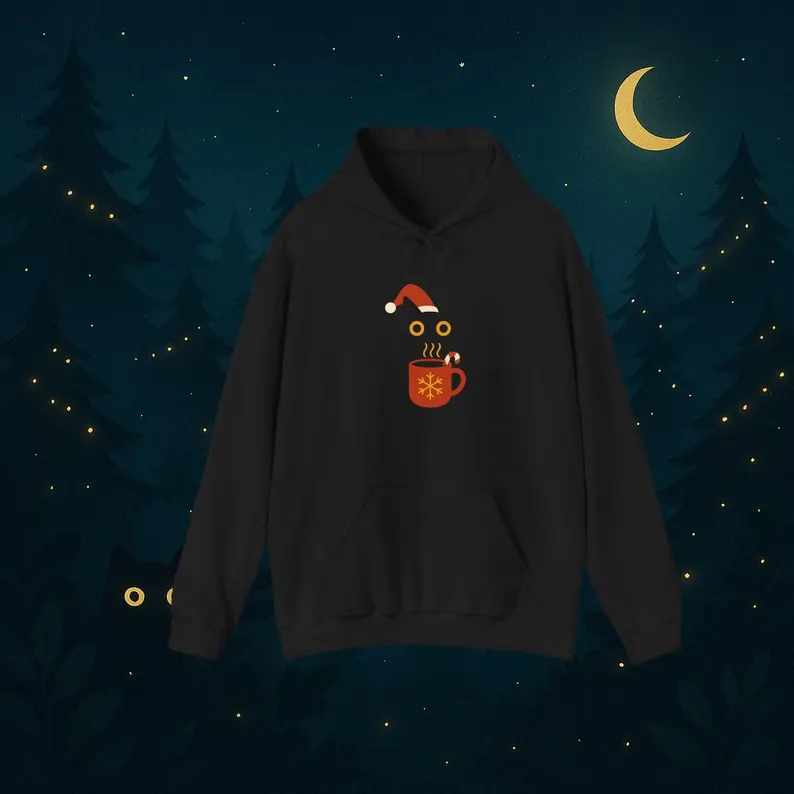 Black Cat Drinking Hot Chocolate Christmas Hoodie