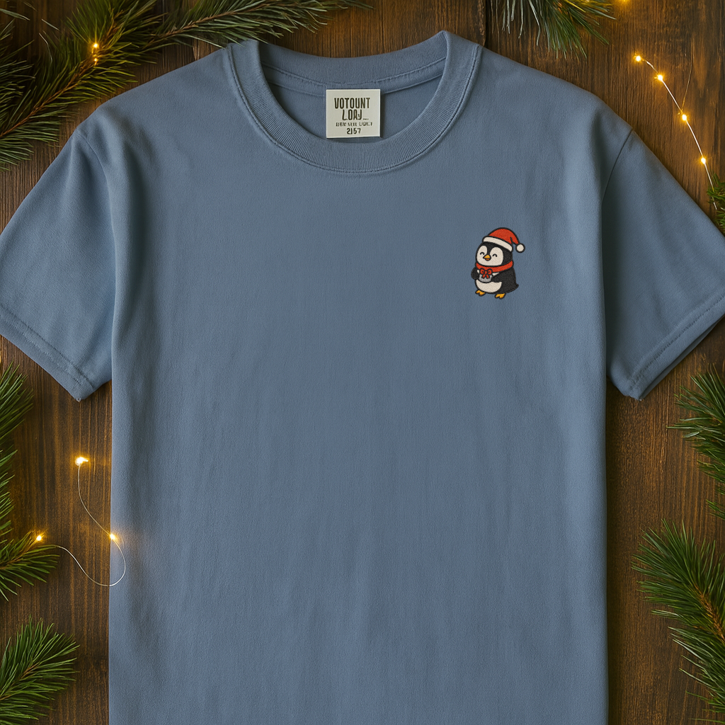 Embroidered Penguin Present T-Shirt