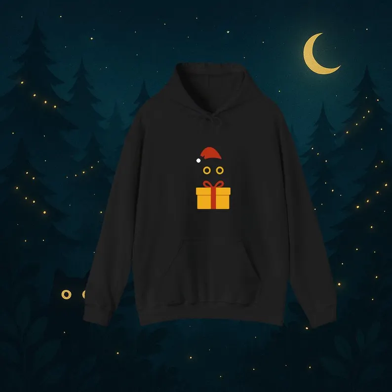 Black Cat In Present Christmas Hoodie