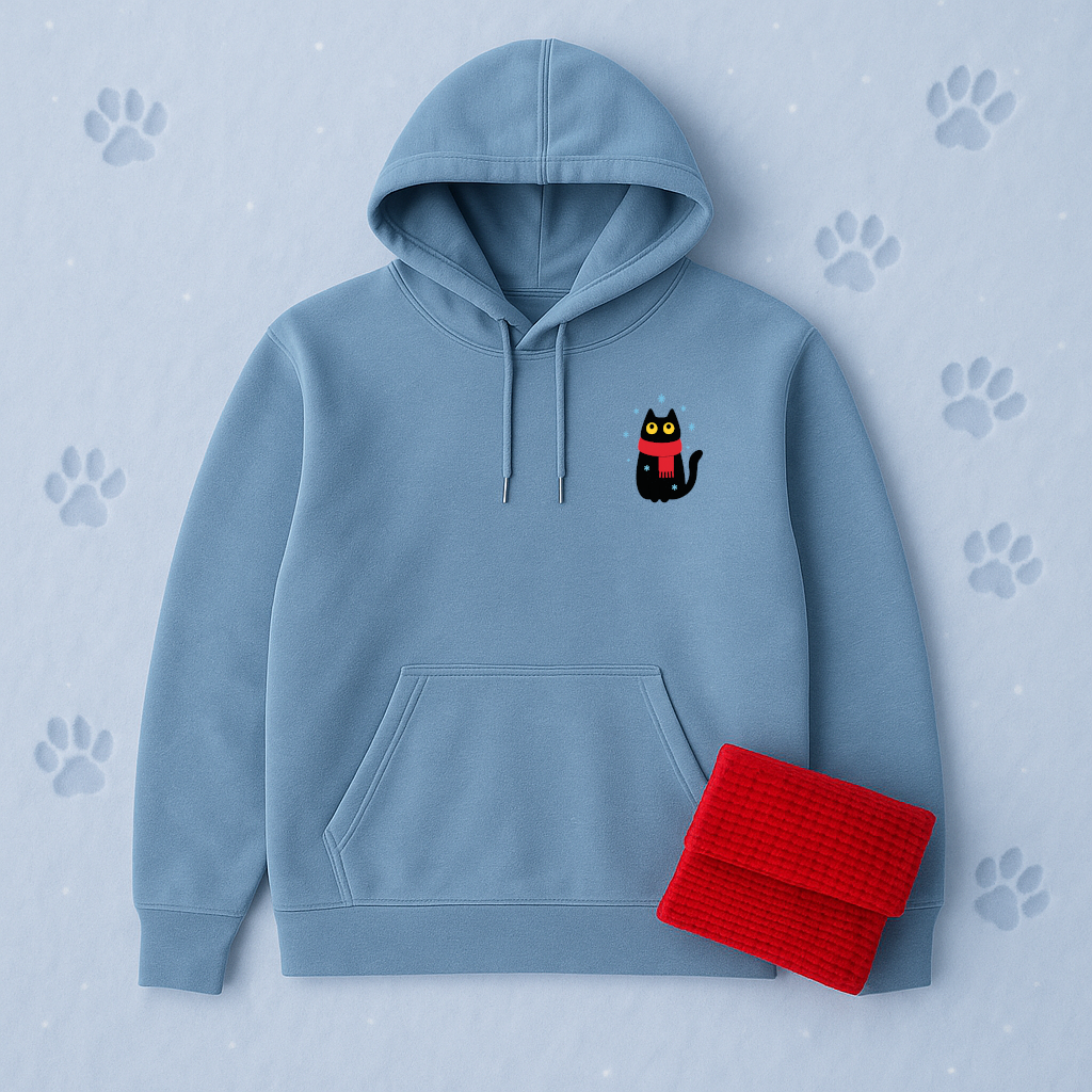 Embroidered Black Cat in the Snow Hoodie
