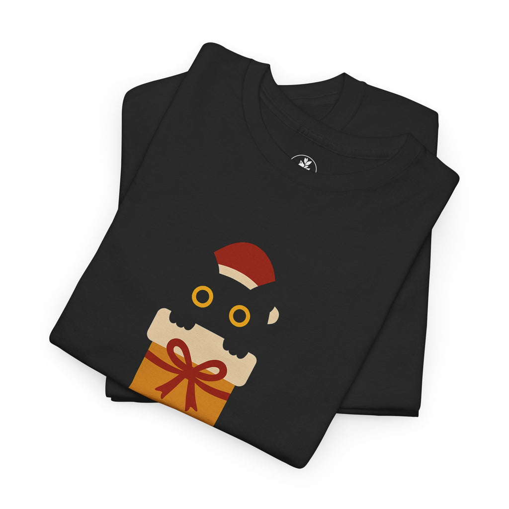 Black Cat in Stocking Christmas T Shirt