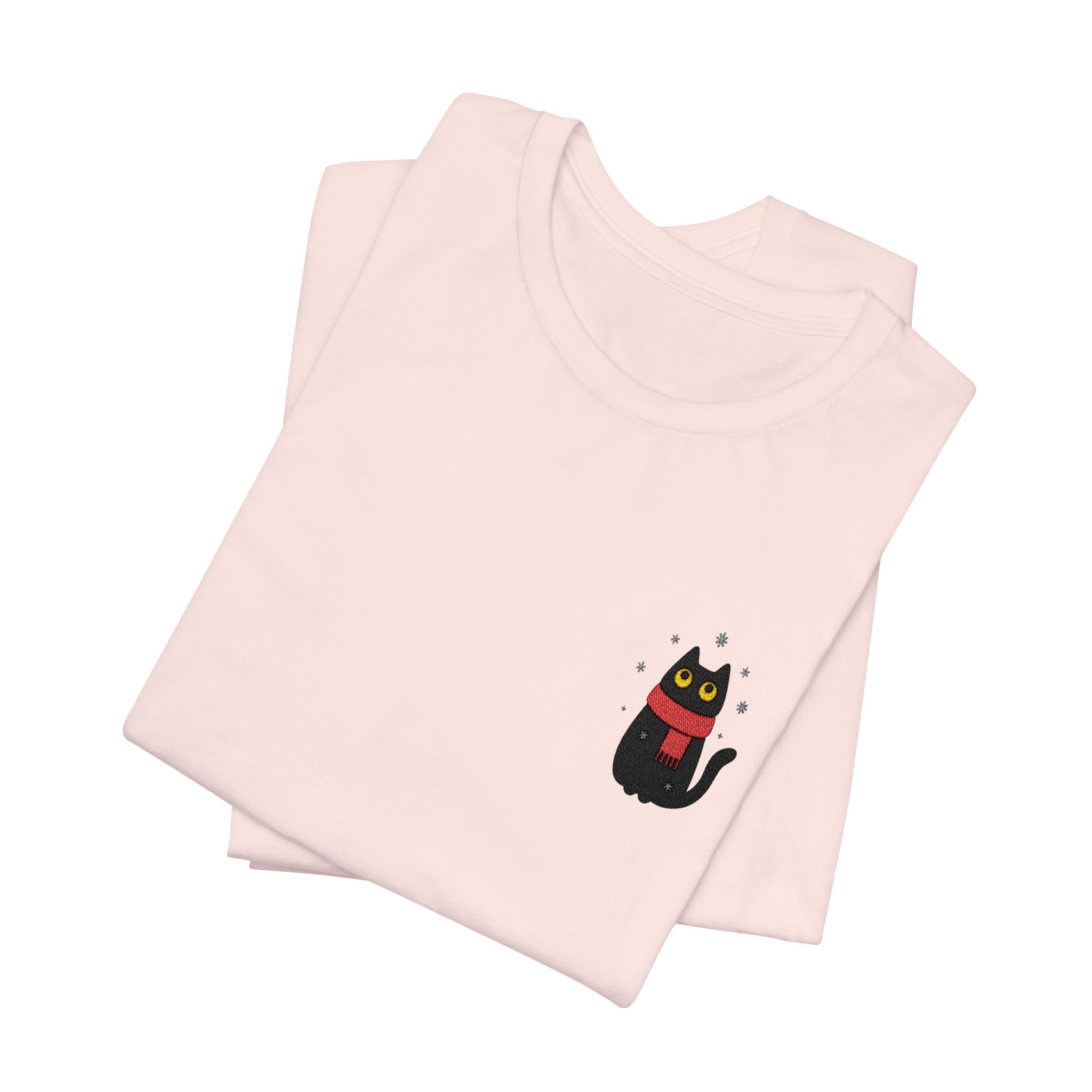 Embroidered Black Cat in the Snow T-Shirt
